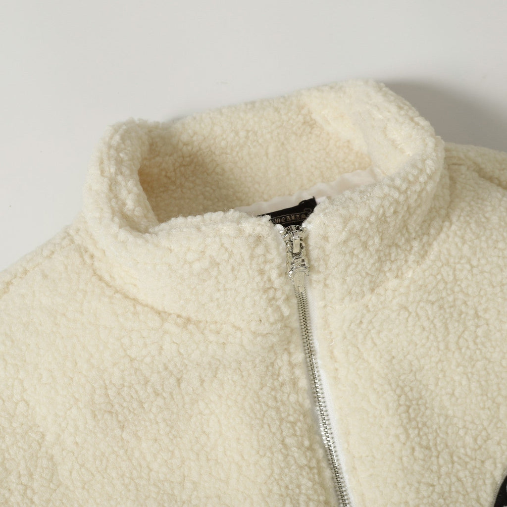 Chrome-Hearts Horseshoe Embroidered Sherpa Jacket - Black Cream Gothic Coat 825