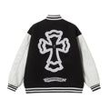 Chrome-Hearts Layered Cross Varsity Jacket - Black White Street Style Outerwear 2208