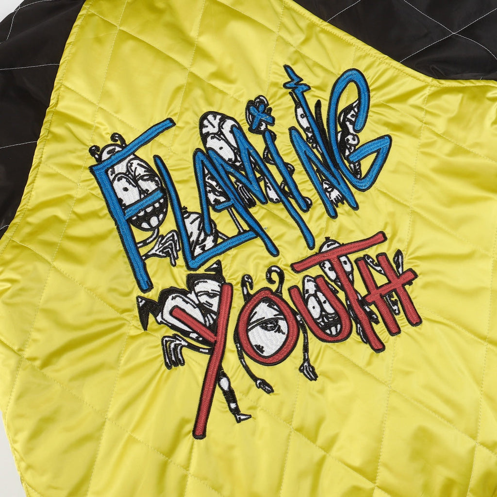 Chrome-Hearts Flaming Youth Bomber Jacket - Yellow Black Graphic Street Coat D10